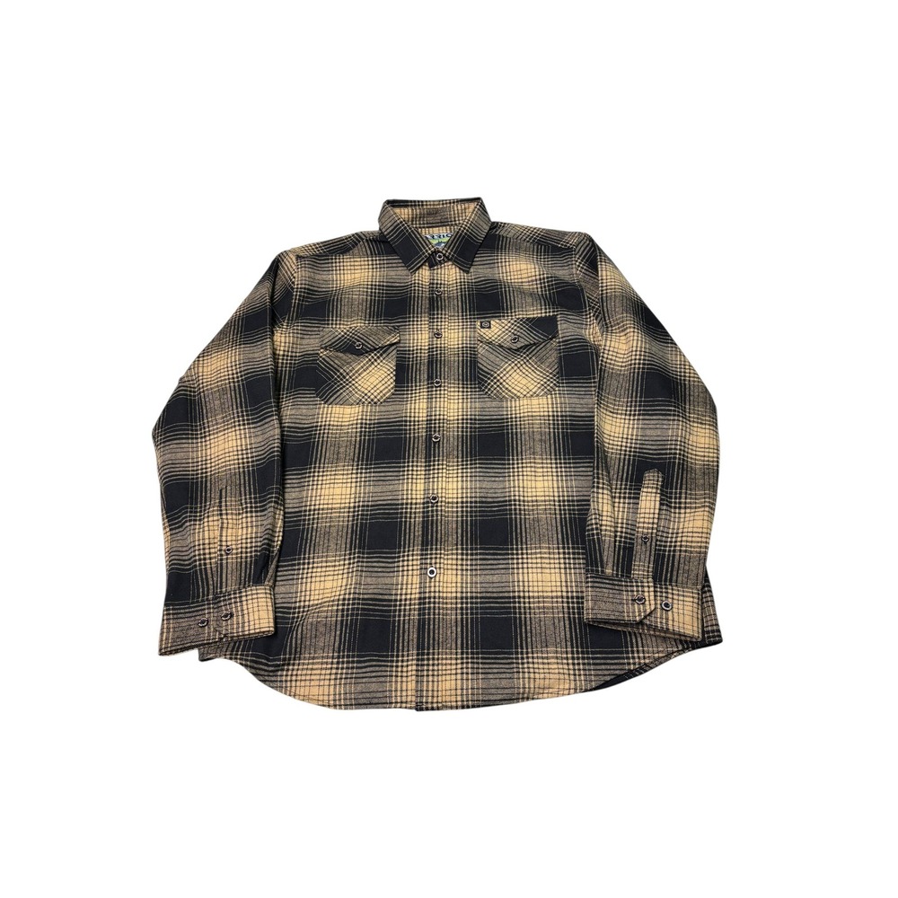 Warrior Operation Dynamo Mens XL Plaid Flannel Shirt Tan Black Stretch Button Up